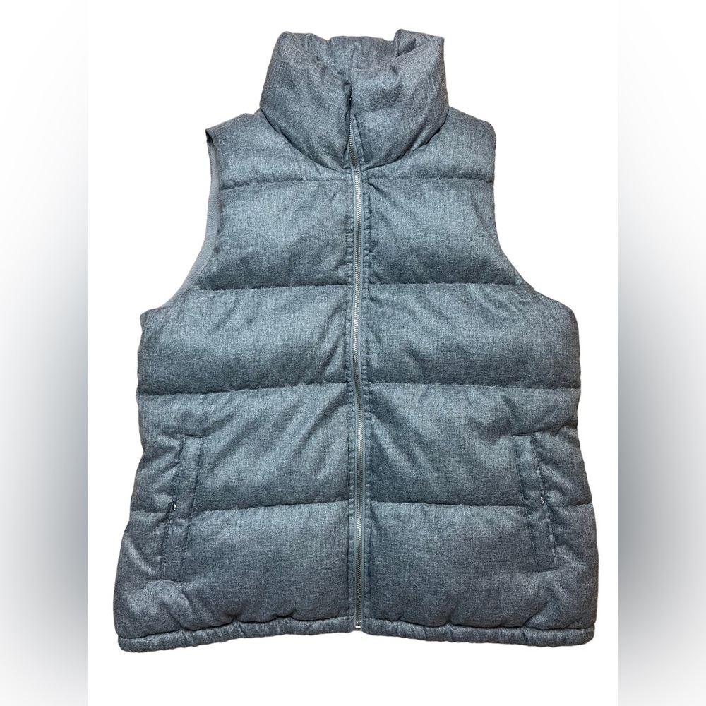Old Navy Size L Grey Zip Front Puffer Vest Fleece Lined High Neck